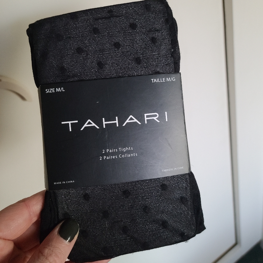 Tahari black tights, ONE pair, dotted M/L NWOT